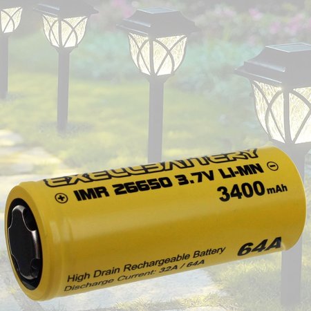 EXELL BATTERY 26650 3400mAh Rechargeable SOLAR Batteries Fits Path Lights, Garden Lights EBLI-26650HP34_SOLAR